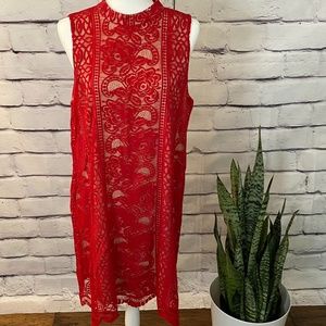 NWT - Love Fire Red/Nude Lace Dress